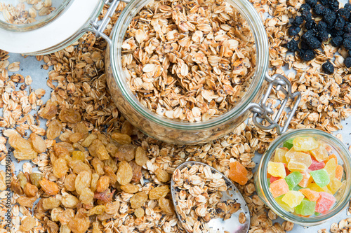 granola in a jar with dried fruit photo