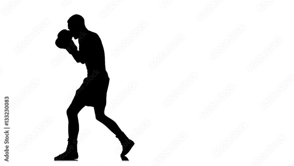 Shadow boxing. Black silhouette on a white background Shadow boxing. Black silhouette on a white background