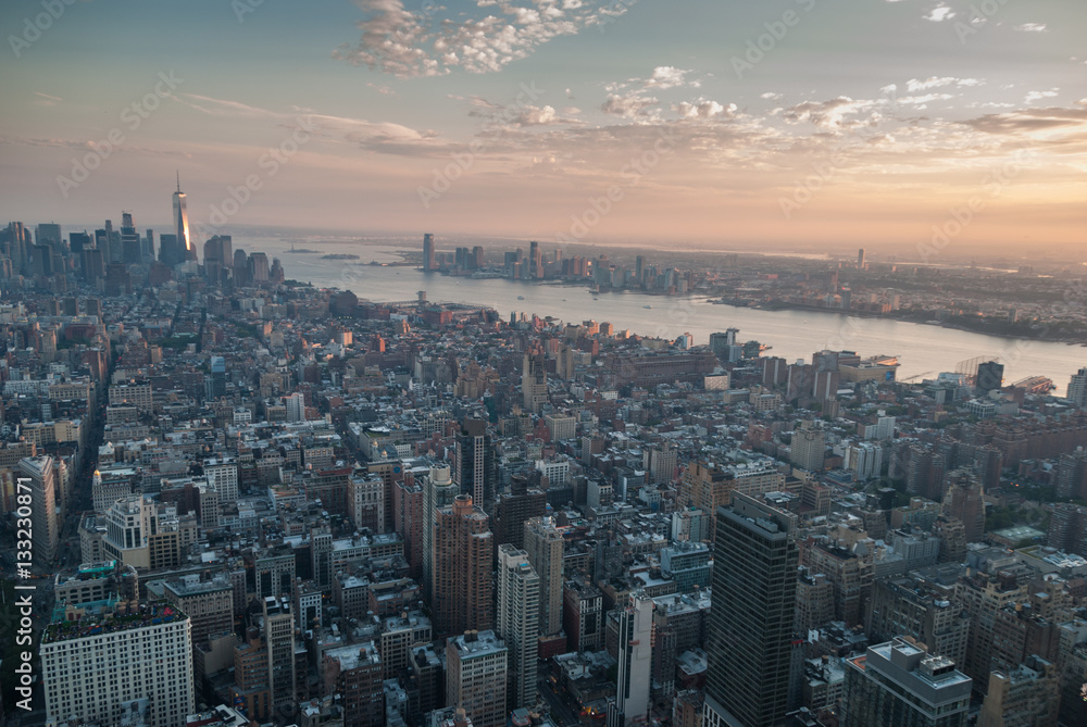 Manhattan aerial at dusk