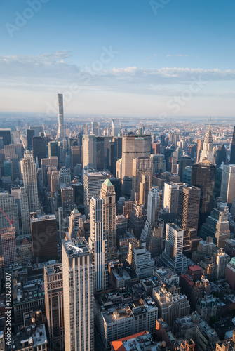 Aerial of Manhattan skyscrapers at sunset © Neeqolah
