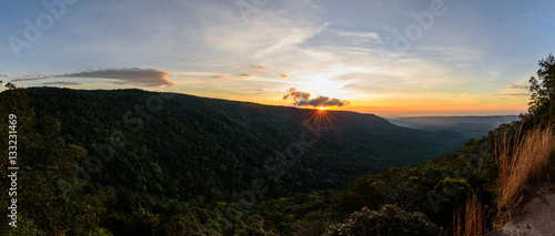 Panorama of sunrise at the mountain in morning time