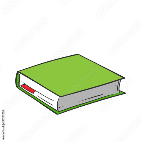 Cartoon green book with red bookmark on white background. Vector graphics.
