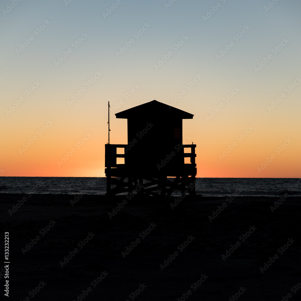 Lifeguard tower beach sunset