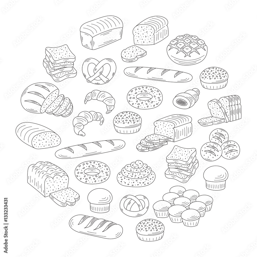 Bakery fresh bread collection doodle style vector illustration. Bakery fresh bread collection doodle style vector illustration.
