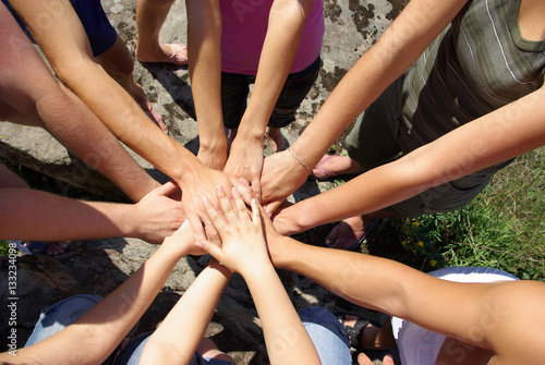 Hands diverse group of friends