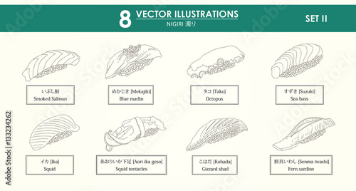  HAND-DRAWN vector illustrations set - japan food - only line