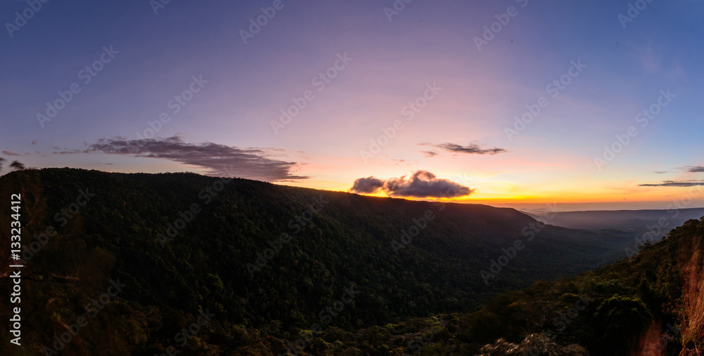 Panorama of sunrise at the mountain in morning time