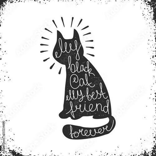 Plakat Czarny kot sylwetka z napisem wewnątrz - obraz Hipster. Ilustracja wektorowa.