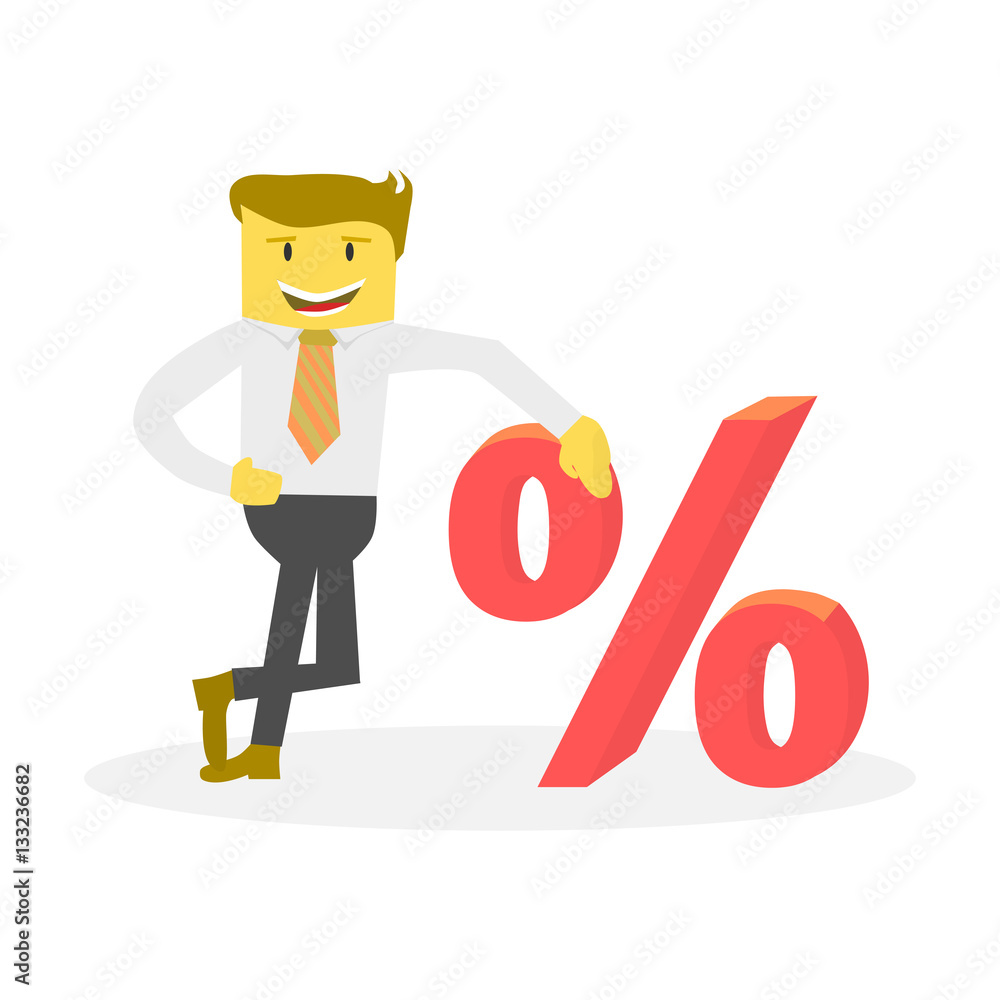 Businessman with percent symbol - business concept. Businessman with percent symbol - business concept.