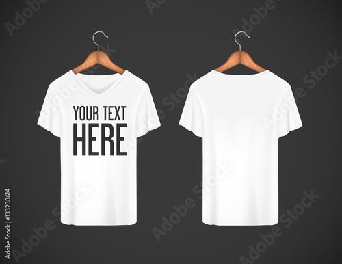Men white T-shirt. Realistic mockup whit brand text for advertis
