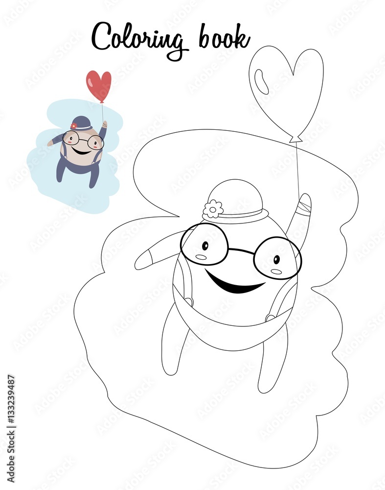 Happy stylized spectacled man with balloon. Humpty Dumpty Happy stylized spectacled man with balloon. Humpty Dumpty