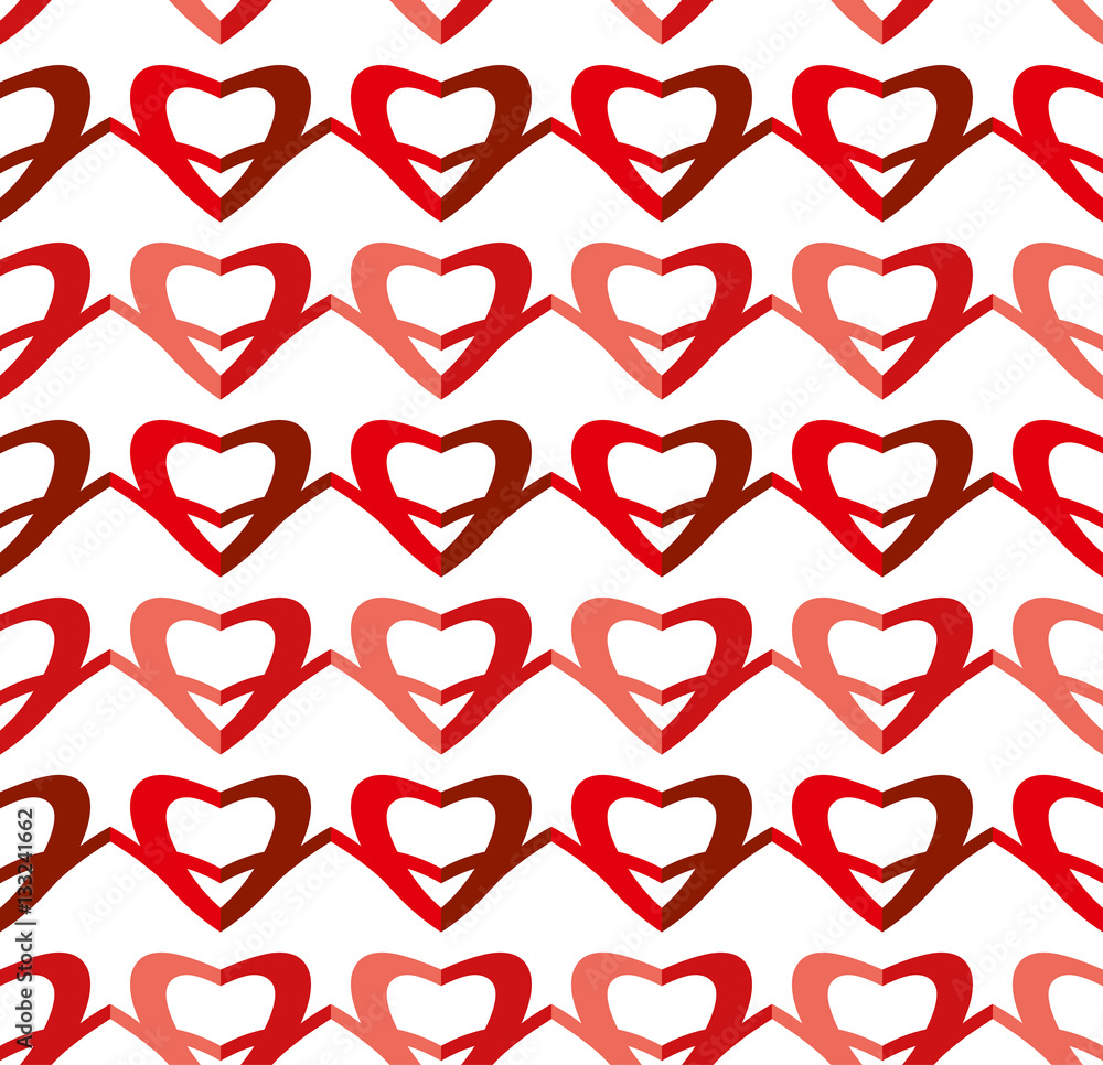 Seamless pattern with red paper hearts are secured in row. Seamless pattern with red paper hearts are secured in row.