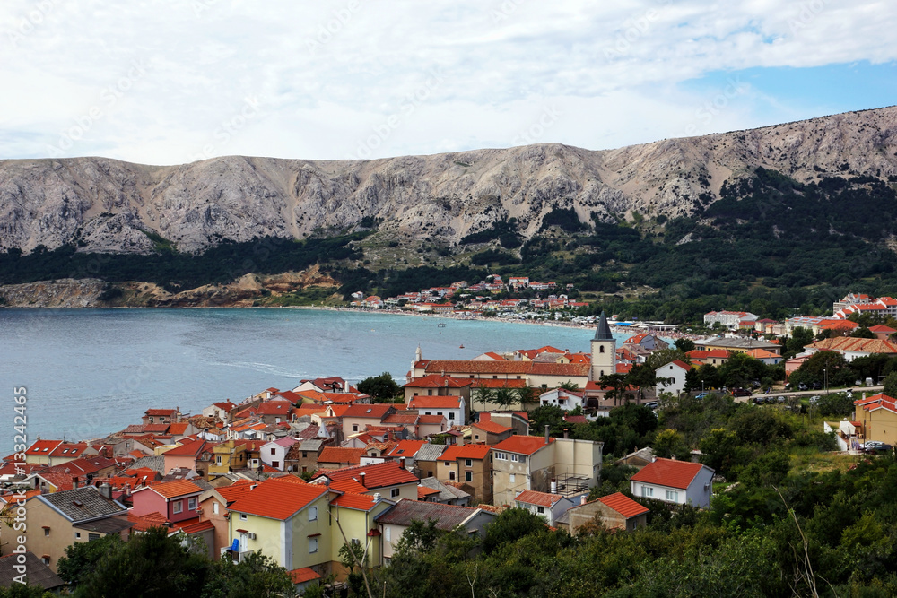 View of the Baska town in island Kirk, Croatia