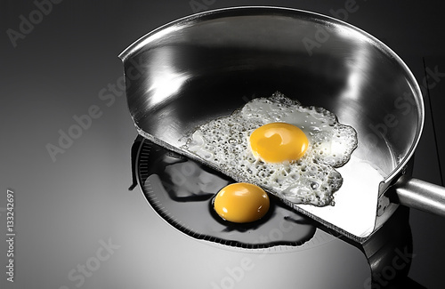 egg in frying with induction stove photo