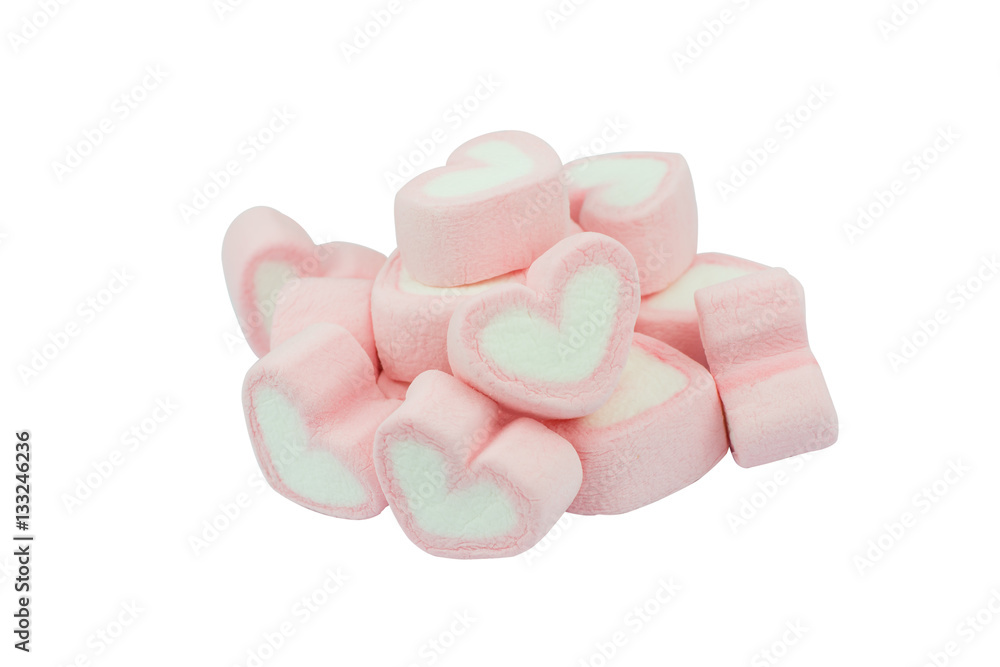 Pink heart shaped marshmallows isolated on white Pink heart shaped marshmallows isolated on white