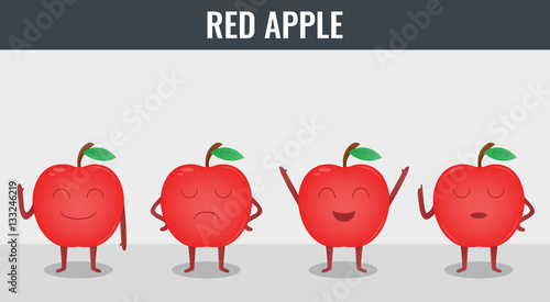 Apple. Funny cartoon fruits. Organic food. Vector