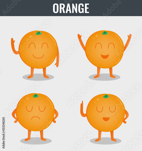 Orange. Funny cartoon fruits. Organic food. Vector