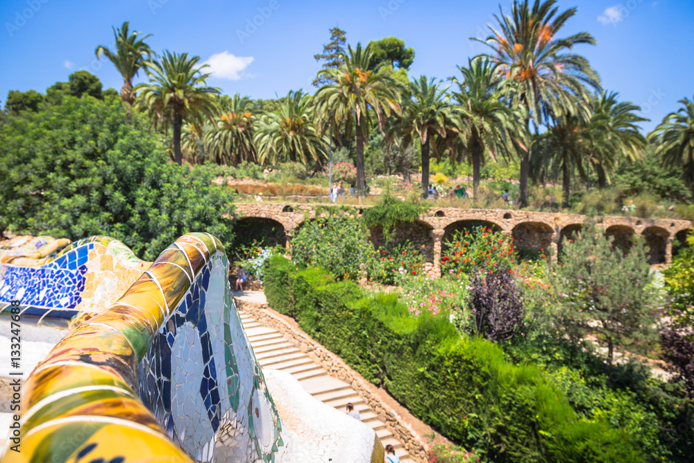 The famous park Guell in Barcelona, Spain