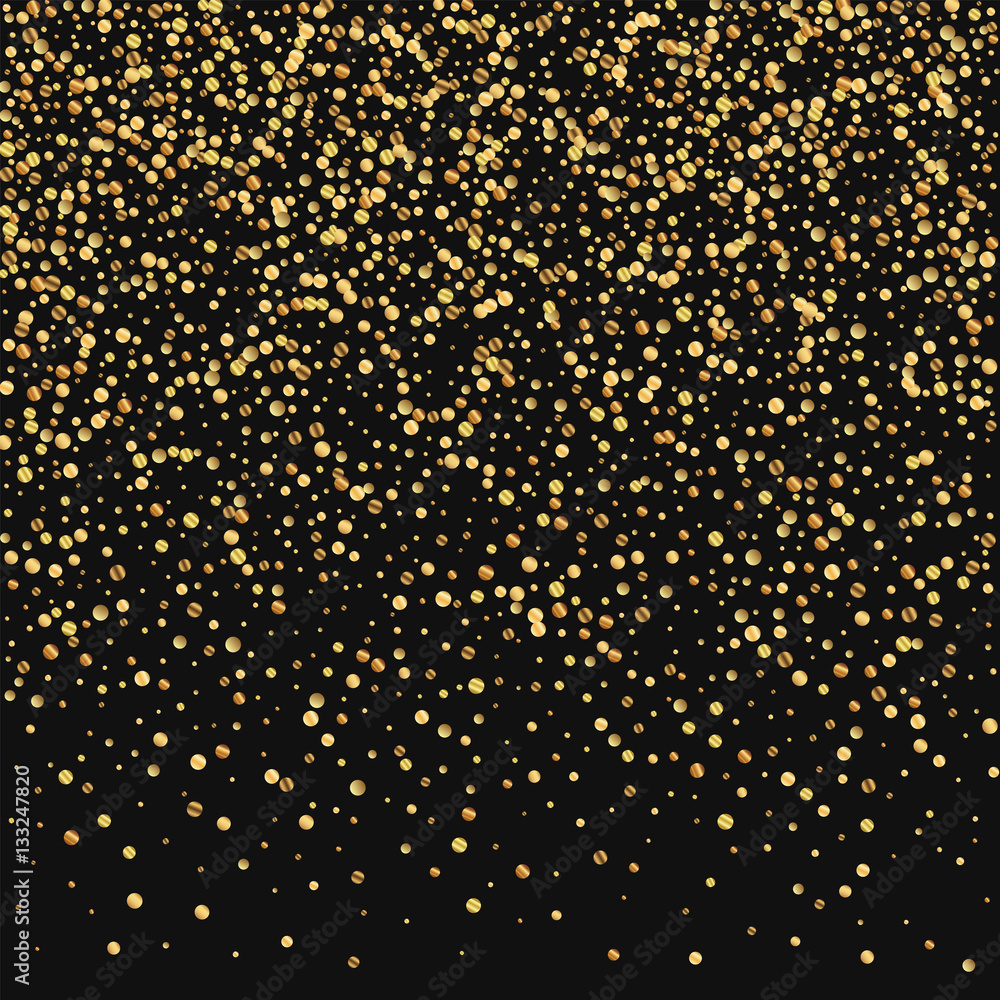 Gold confetti. Top gradient on black background. Vector illustration.