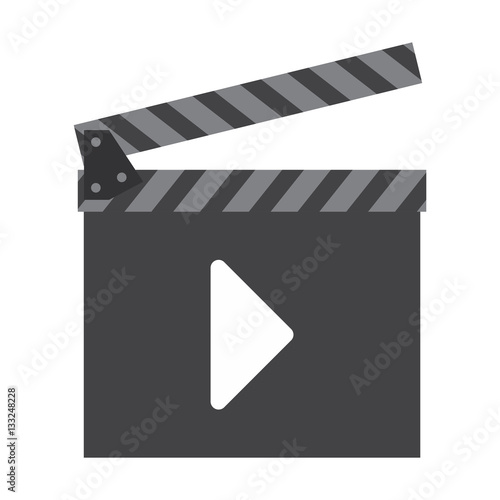 clapboard with play button over white background. entertainment and technology design. vector illustration