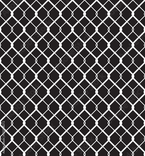 Steel wired fence seamless texture overlay. Metallic wire mesh isolated on black background. Stylized vector pattern.