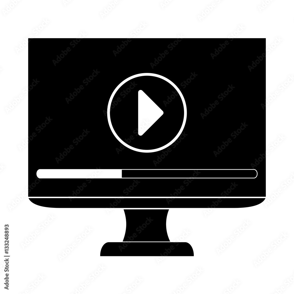 monitor computer with video player button on screen over white background. entertainment and technology design. vector illustration monitor computer with video player button on screen over white background. entertainment and technology design. vector illustration