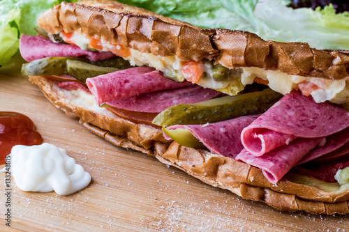 Ayvalik Toast / Salami Sandwich with Russian Salad and pickle 