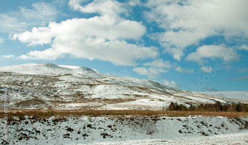 Snow capped mountains in the Brecon beacons national park, Wales UK..