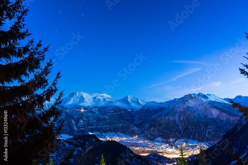 Swiss Alps mountain city Brig by night, taken during ski holiday in Swiss Chalet