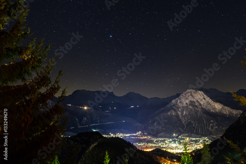 Swiss Alps mountain city Brig by night, taken during ski holiday in Swiss Chalet