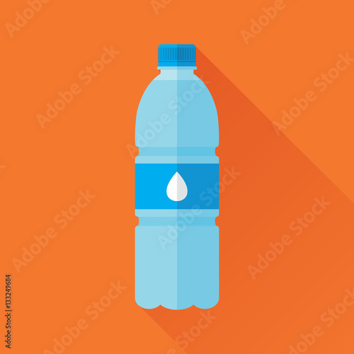 Plastic bottle of fresh water icon in flat style isolated on orange background. Stylized vector eps8 illustration.
