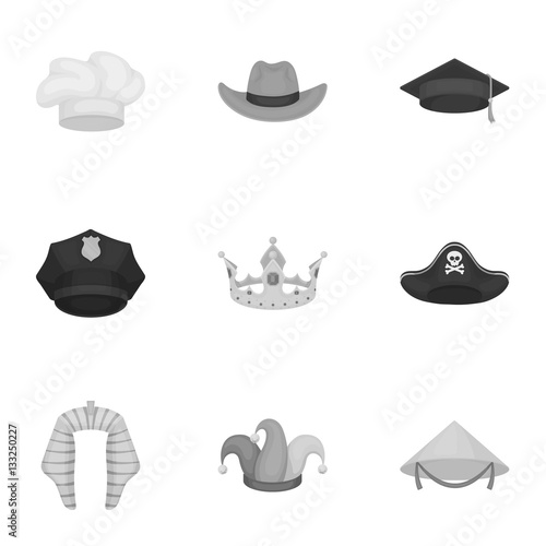 Hats set icons in monochrome style. Big collection of hats vector symbol stock illustration