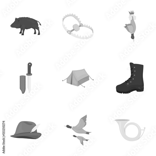 Hunting set icons in monochrome style. Big collection of hunting vector symbol stock illustration