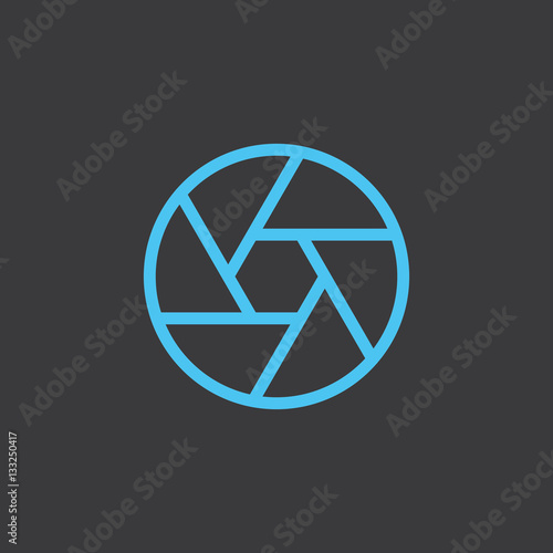 thin line aperture diaphragm blue icon on dark background