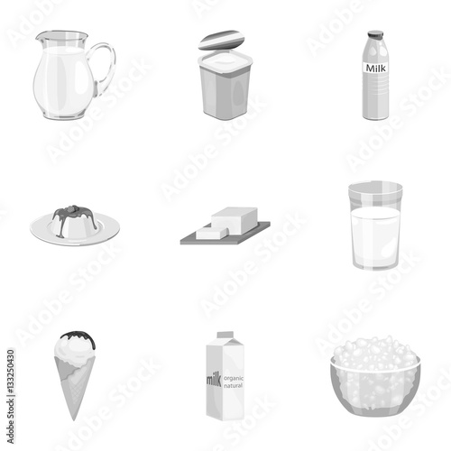 Milk product and sweet set icons in monochrome style. Big collection of milk product and sweet vector symbol stock illustration