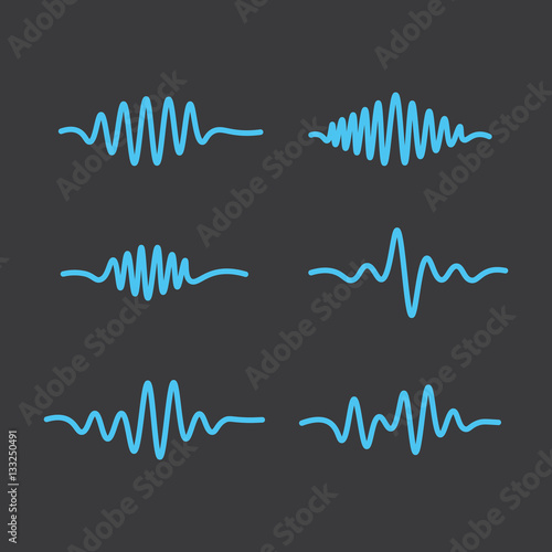 thin line sound waves blue icon on dark background