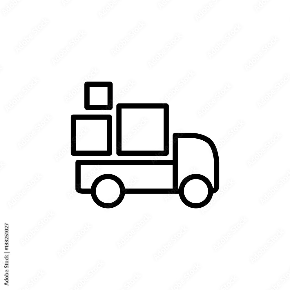 thin line delivery truck icon on white background