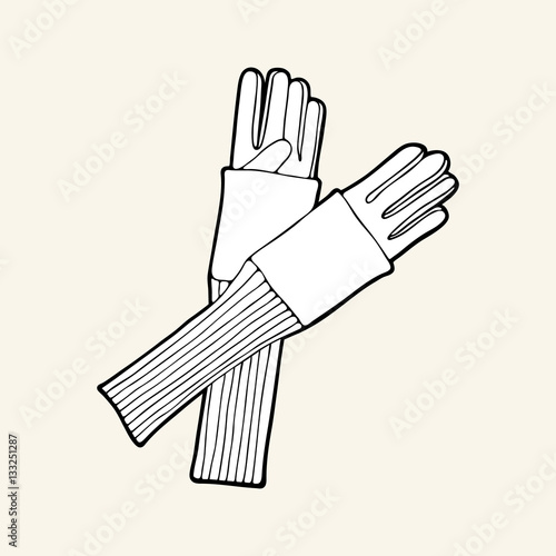 Black & white leather gloves with cuffs