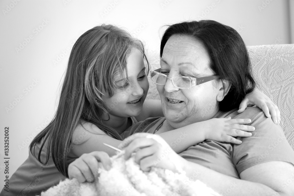 Grandmother with granddaughter Learning to knit Grandmother with granddaughter Learning to knit