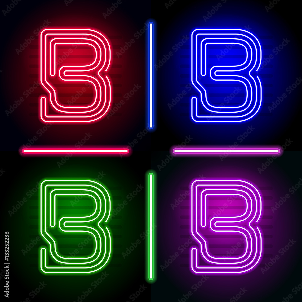Set of realistic neon letters with different neon color glow Set of realistic neon letters with different neon color glow
