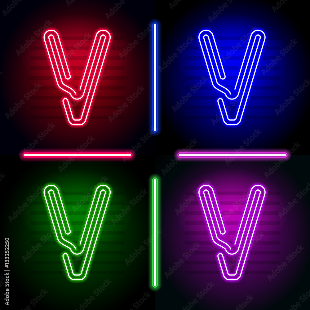 Obraz premium Set of realistic neon letters with different neon color glow