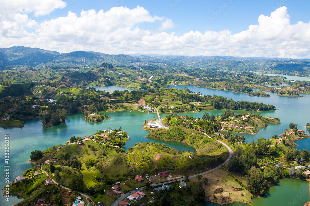 Panoramic view from Rock of Guatape in  Medellin, Colombia 