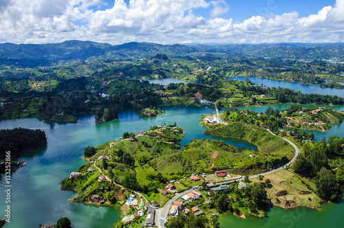 Panoramic view from Rock of Guatape in  Medellin, Colombia 