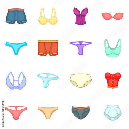 Underwear icons set, cartoon style