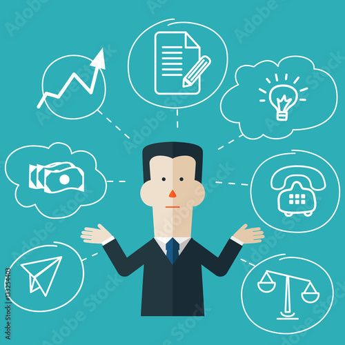 Vector Illustration of very busy businessman with multitasking