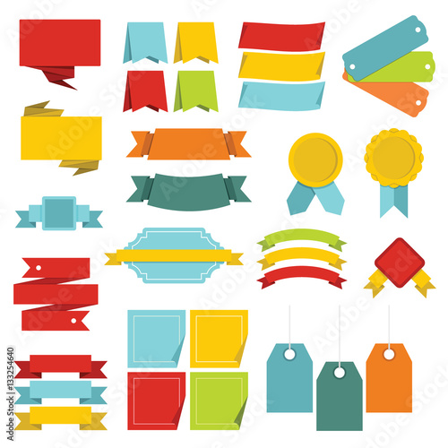Different colorful labels icons set, flat style