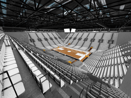 3D render of beautiful sports arena for basketball with floodlights and white seats © Danilo