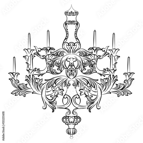 Exquisite Rich Baroque Classic chandelier. Luxury decor accessory design. Vector illustration sketch