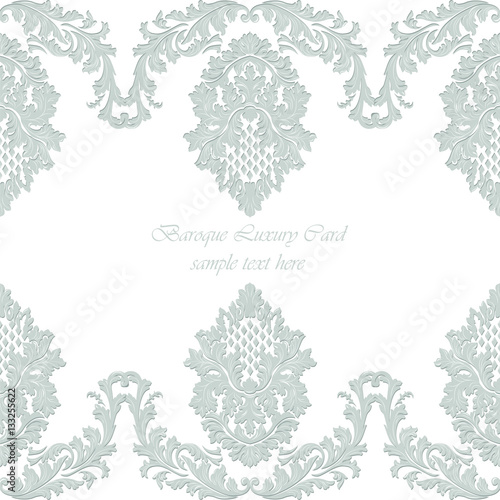 Luxury Baroque Vintage Vector Card. Damask Royal Decor. Elegant Poster for weddings, ceremony, events. Riverside blue color