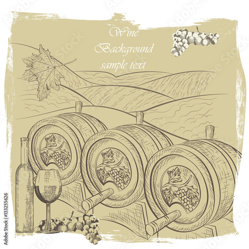 Wine barrel Vector isolated on white. Hand drawn ink engraving technique